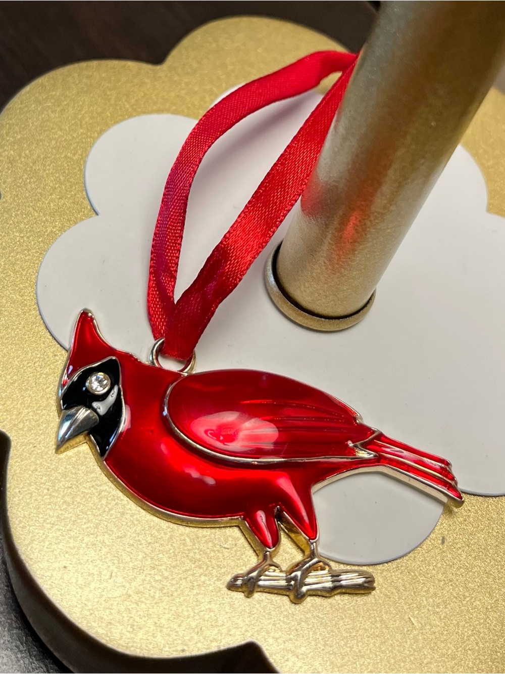 Harvey Lewis Red Cardinal Ornament with Crystal .Decor Collection.